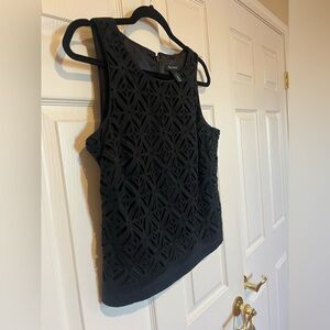 White House Black Market Textured Eyelet Black Blouse